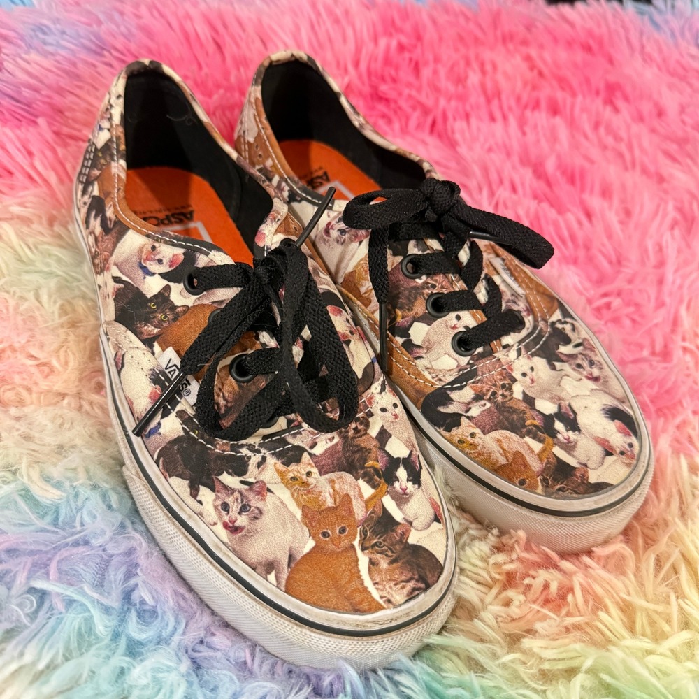 Vans ASPCA Cat Print Sneakers Women 7.5 Men 6 Multicolor Authentic Low Top